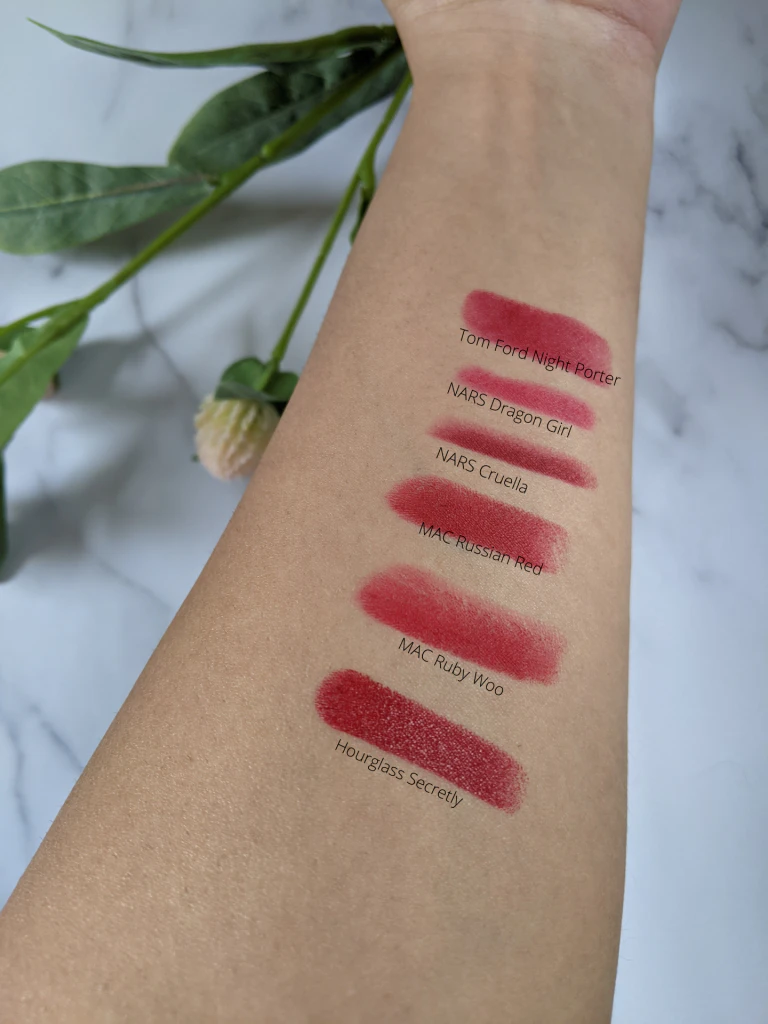 Swatches of Holiday Red Lipsticks