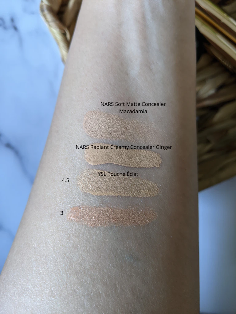 Swatches of NARS and YSL Concealers